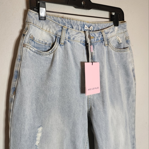 NWT AVEC LES FILLES straight leg highrise side slit light wash jeans size 29 (8) - Picture 5 of 16
